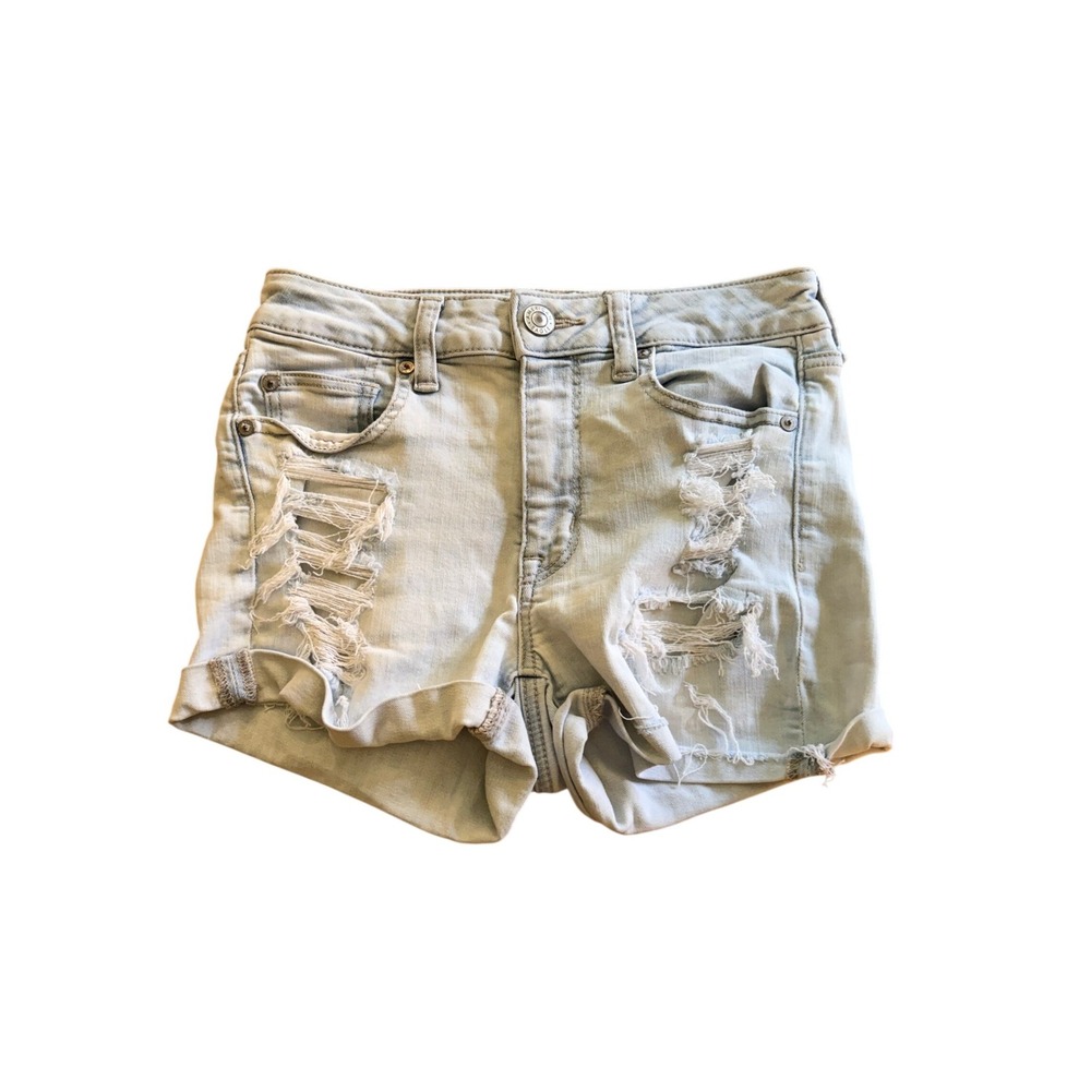 American Eagle Next Level Stretch Light Wash Distressed Denim Shorts Size 4